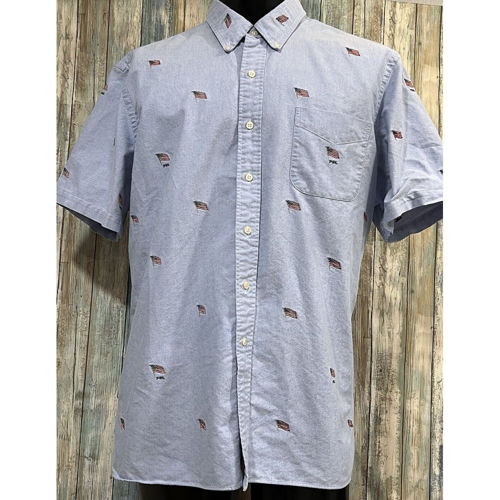 Ralph‎ Lauren Patriotic Embroidered Flag USA Button Dress Shirt XXL 001